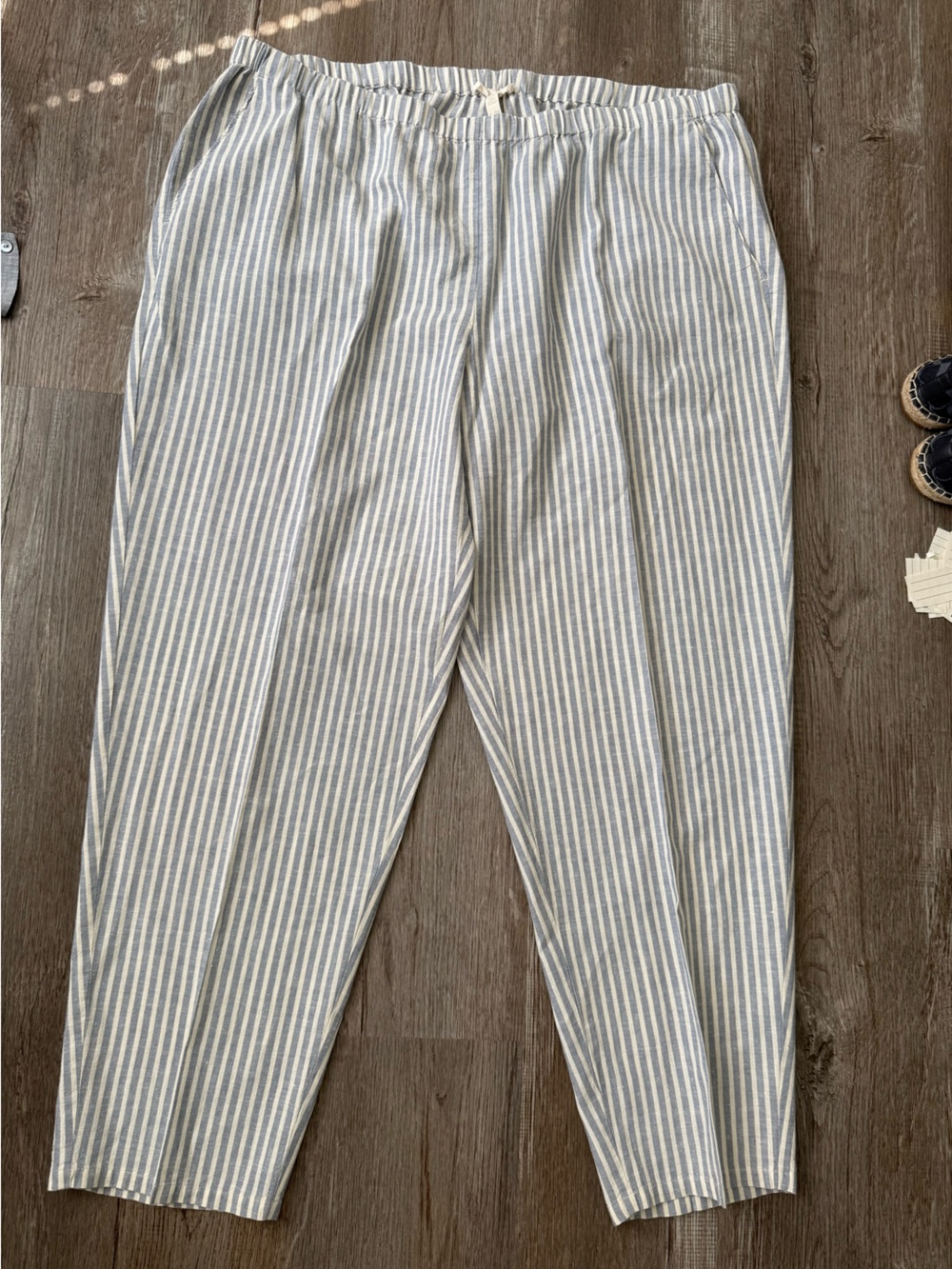 Eileen Fisher Striped Pants Organic Cotton Casual Pants Navy Blue White Size XL
